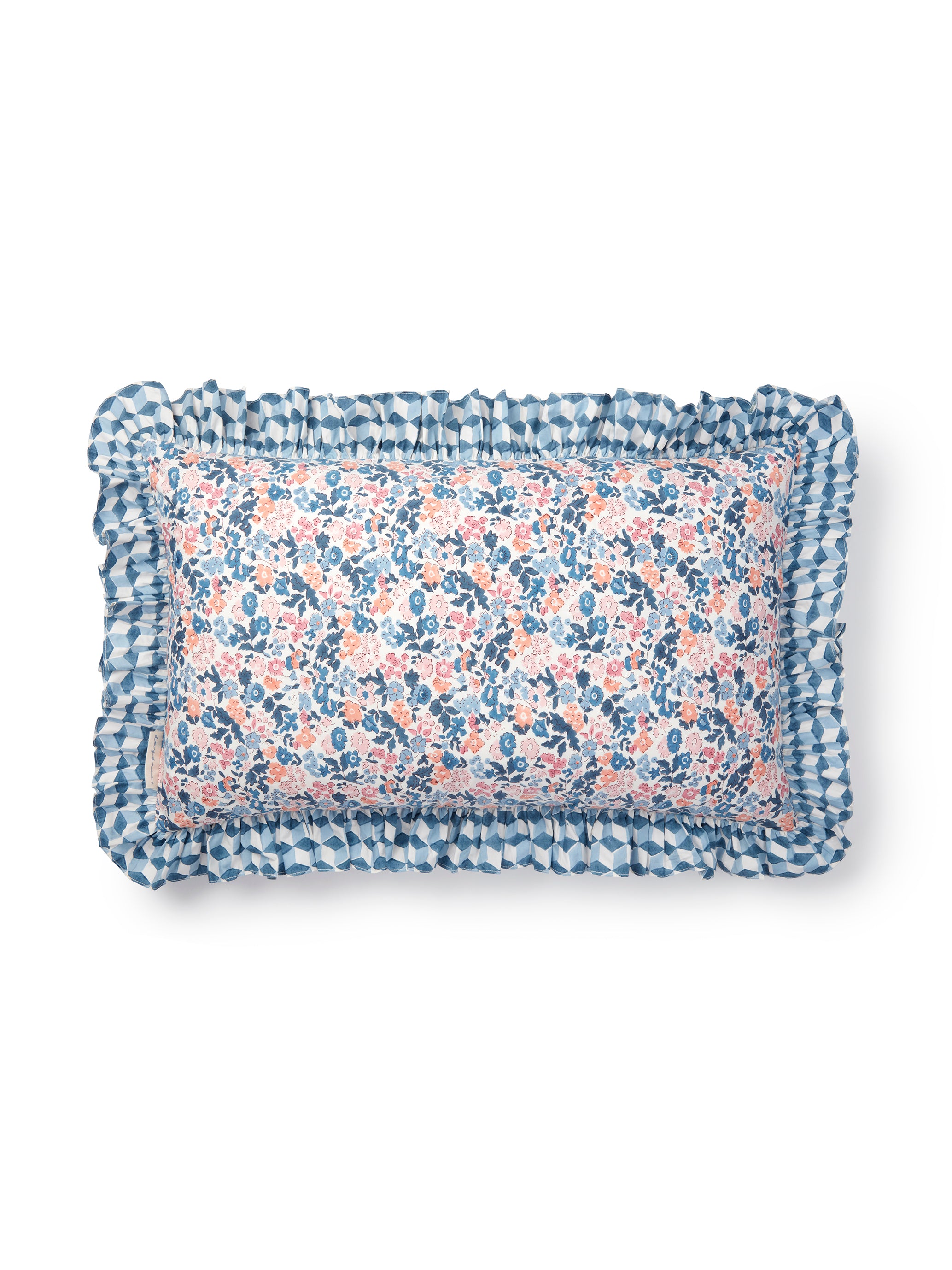 Frilled Cushion Cover, Fleures blue/blush 60 x 35cm