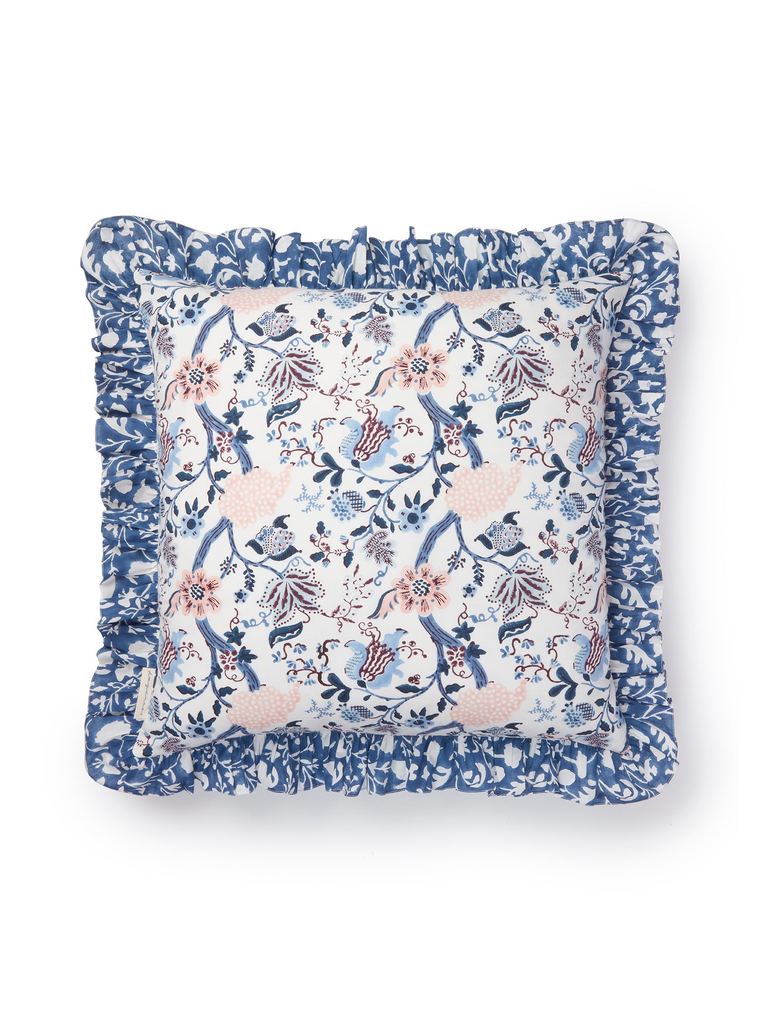 Frilled Cushion Cover, Blue Pomegranate 50 x 50cm