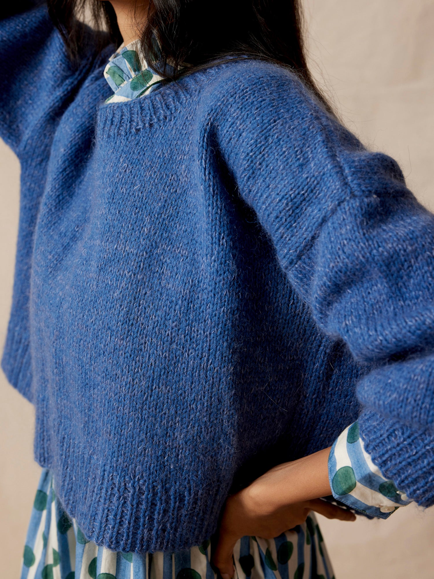Hand-knitted boxy jumper, lapis