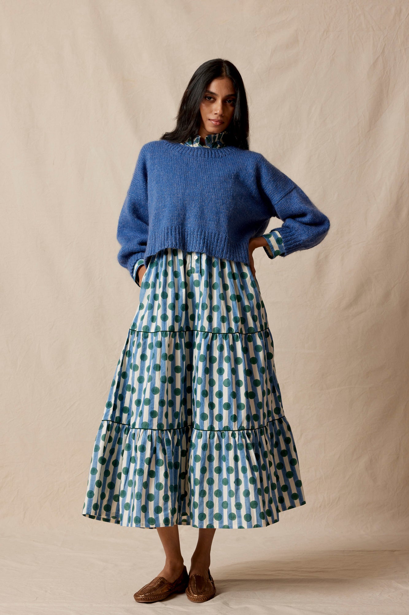 Hand-knitted boxy jumper, lapis