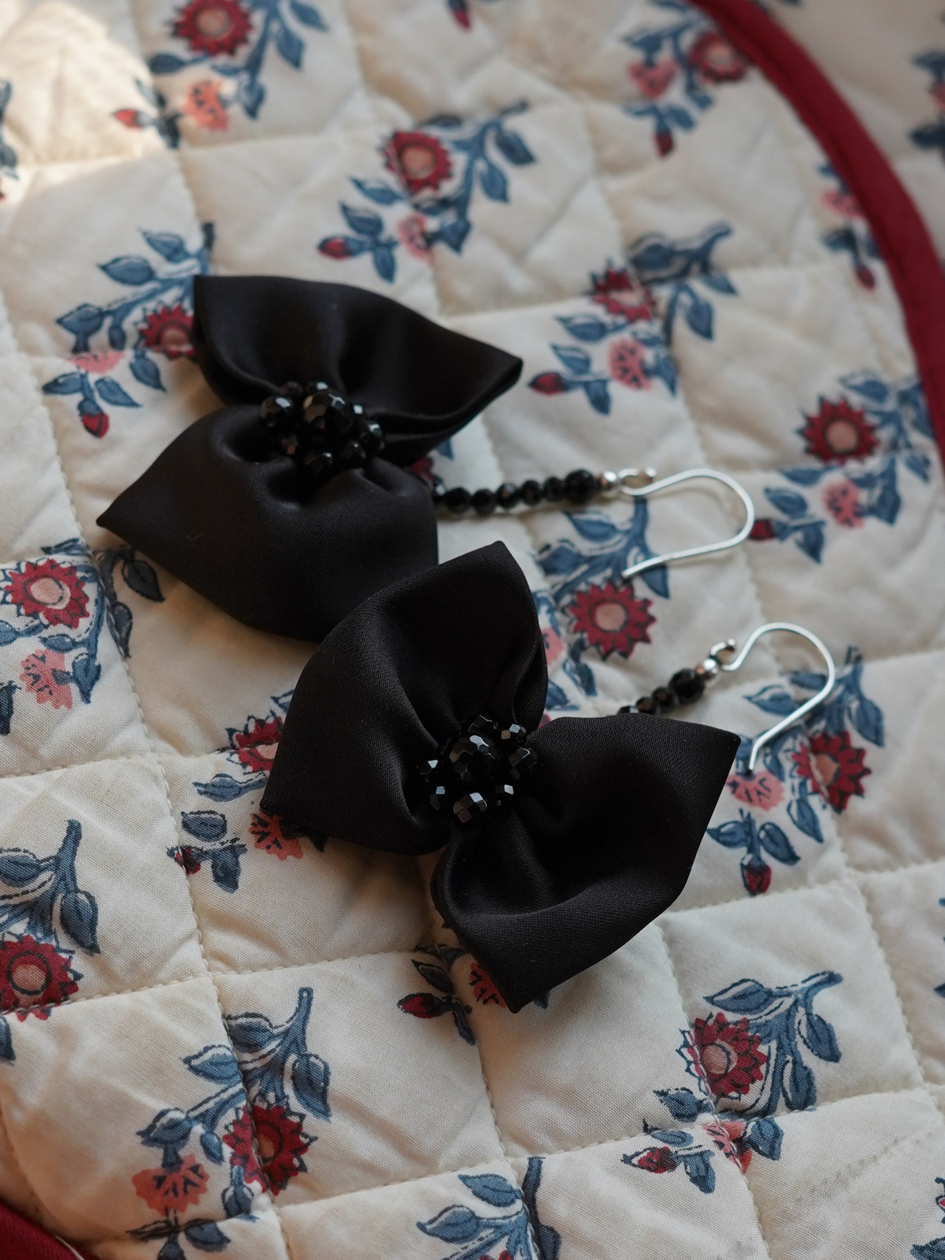 Black Satin Bow Earrings