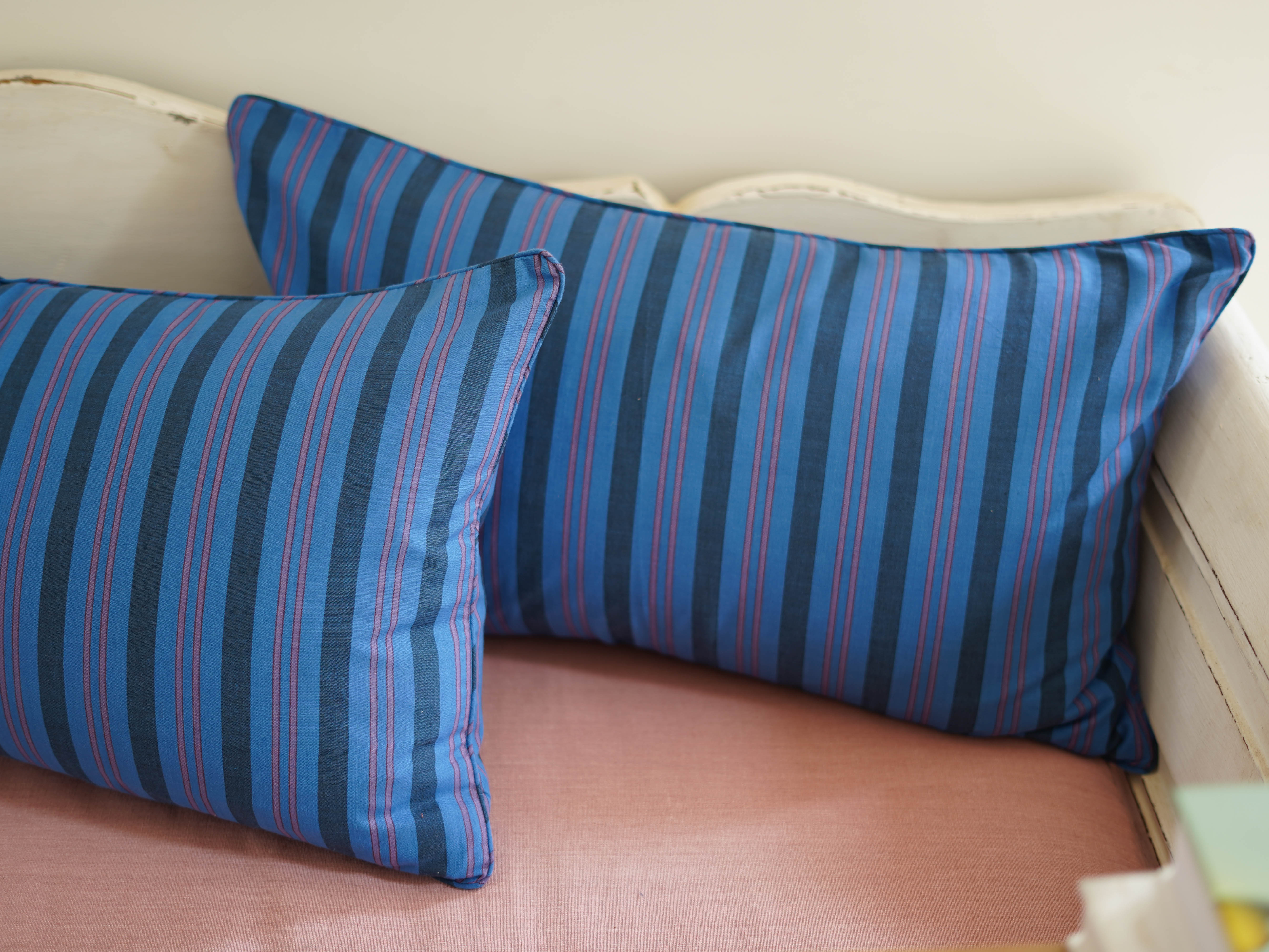 Cushion Cover, Blue Handloom Stripe 60 x 35cm