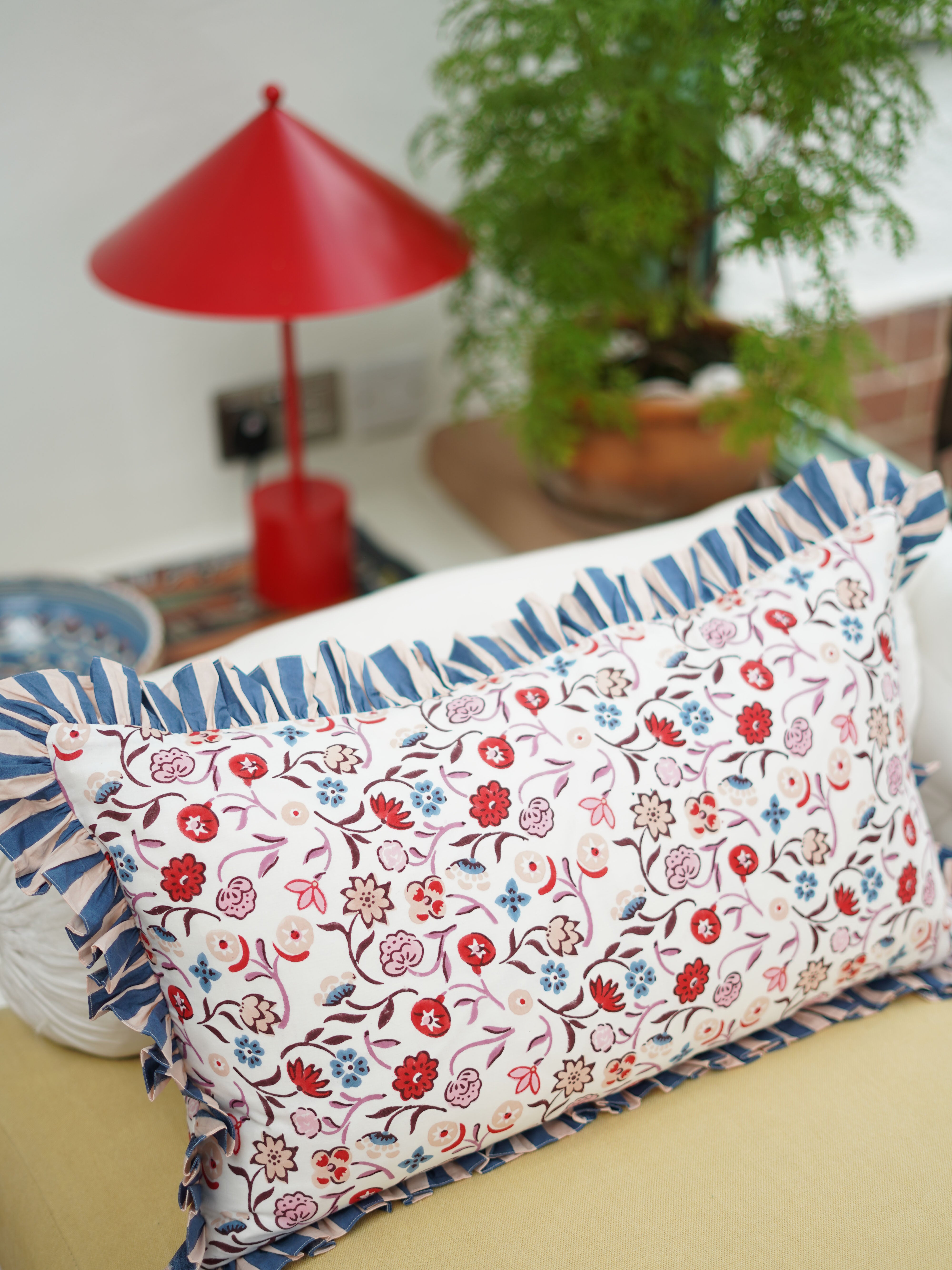 Frilled Cushion Cover, Pink/Blue Enid 60 x 35cm