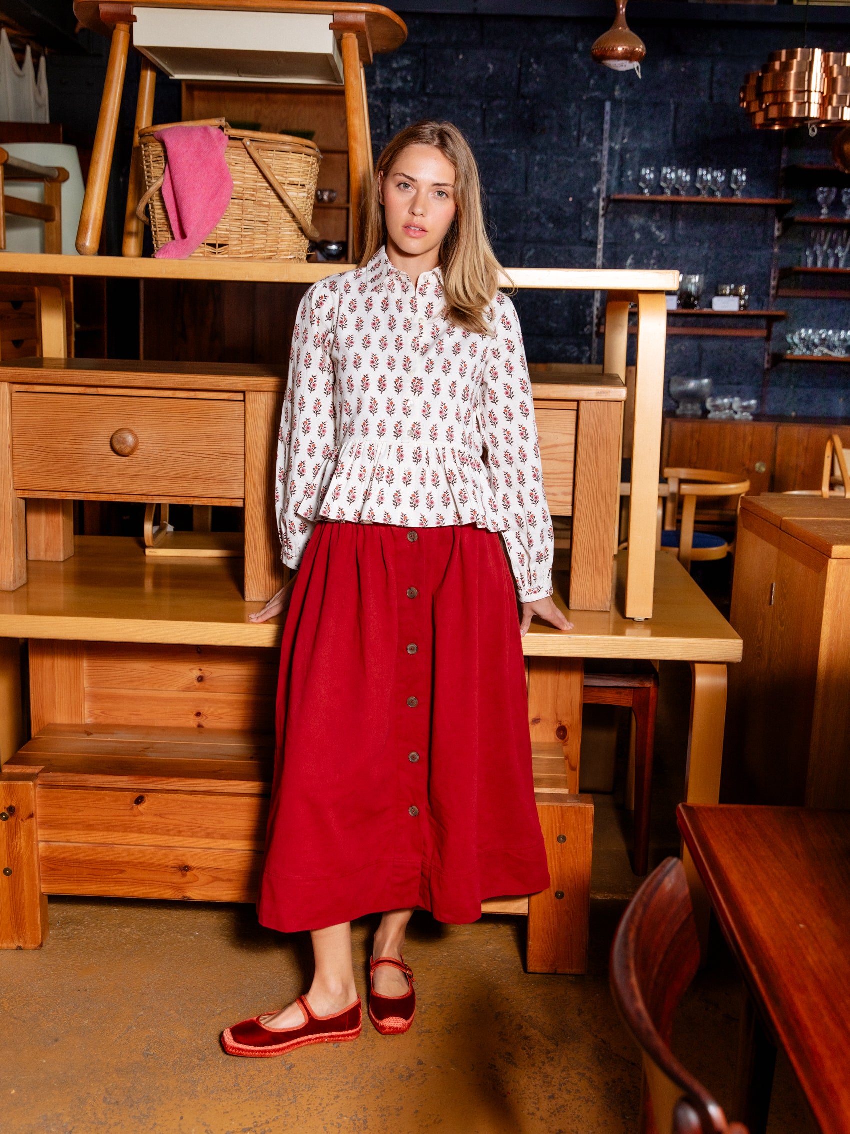 Button Down Skirt in Sumac Twill