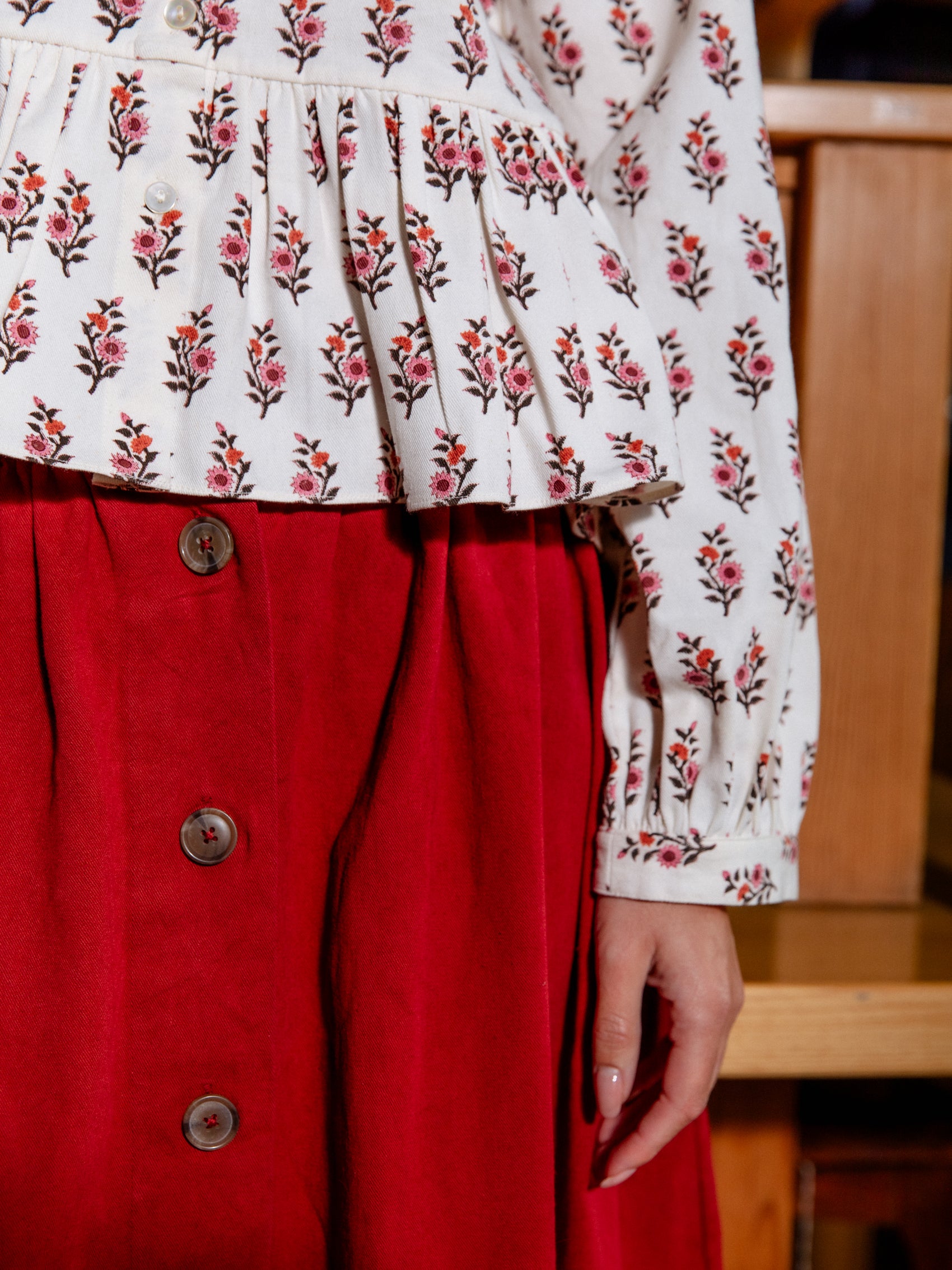 Button Down Skirt in Sumac Twill