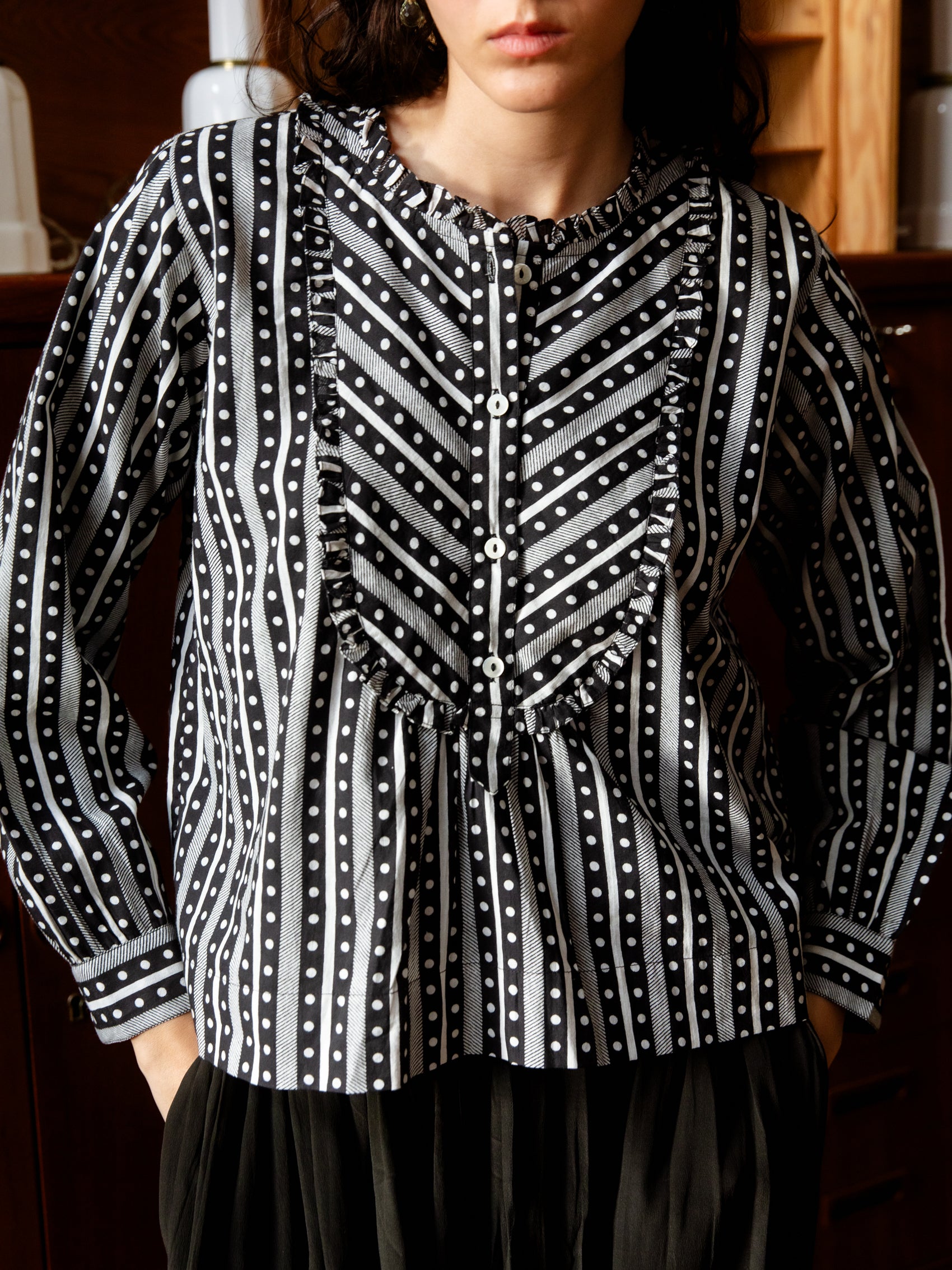 Aurélie Bib Shirt in Dot-Dot-Dash