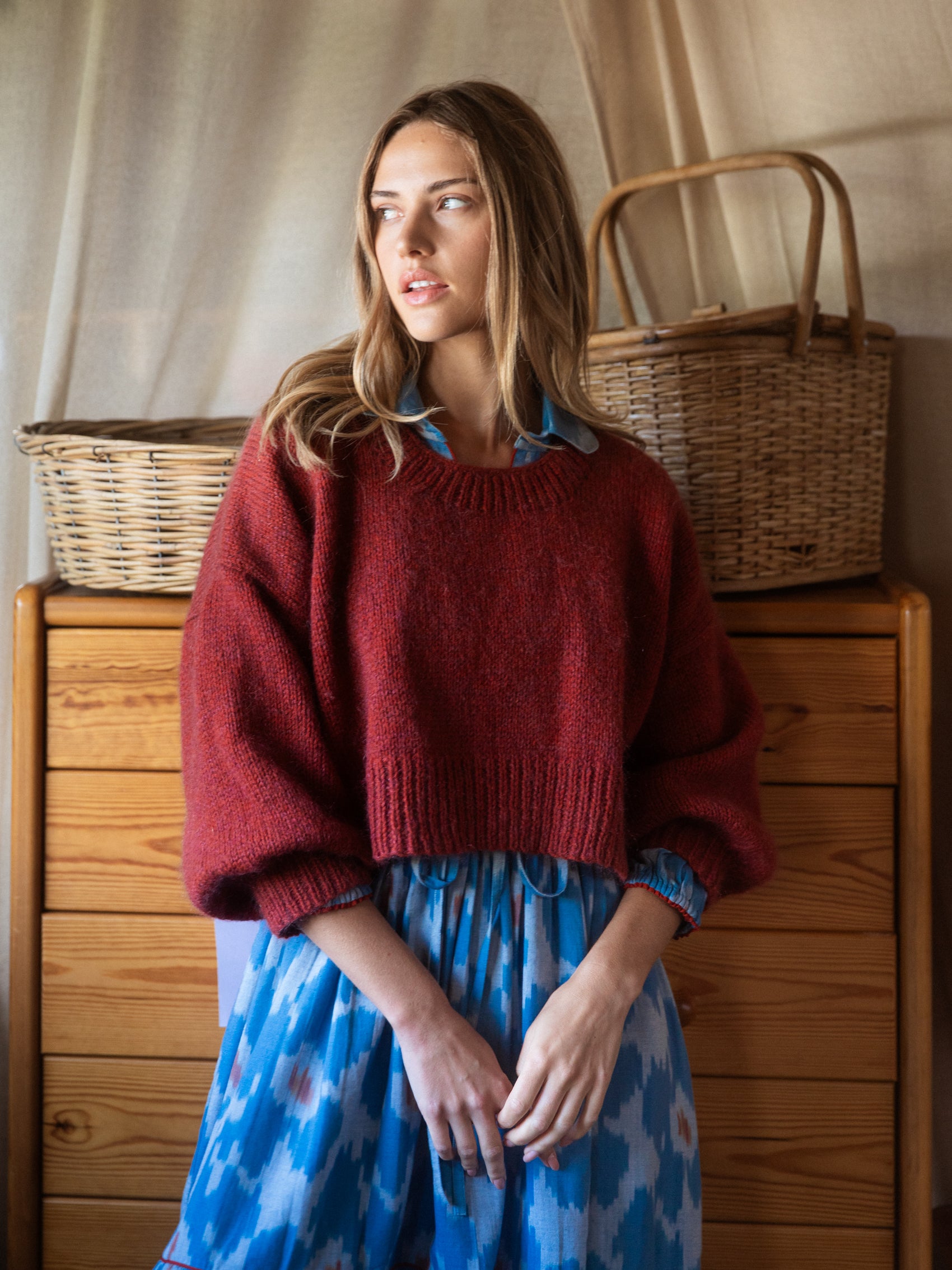 Hand-knitted boxy jumper, rust