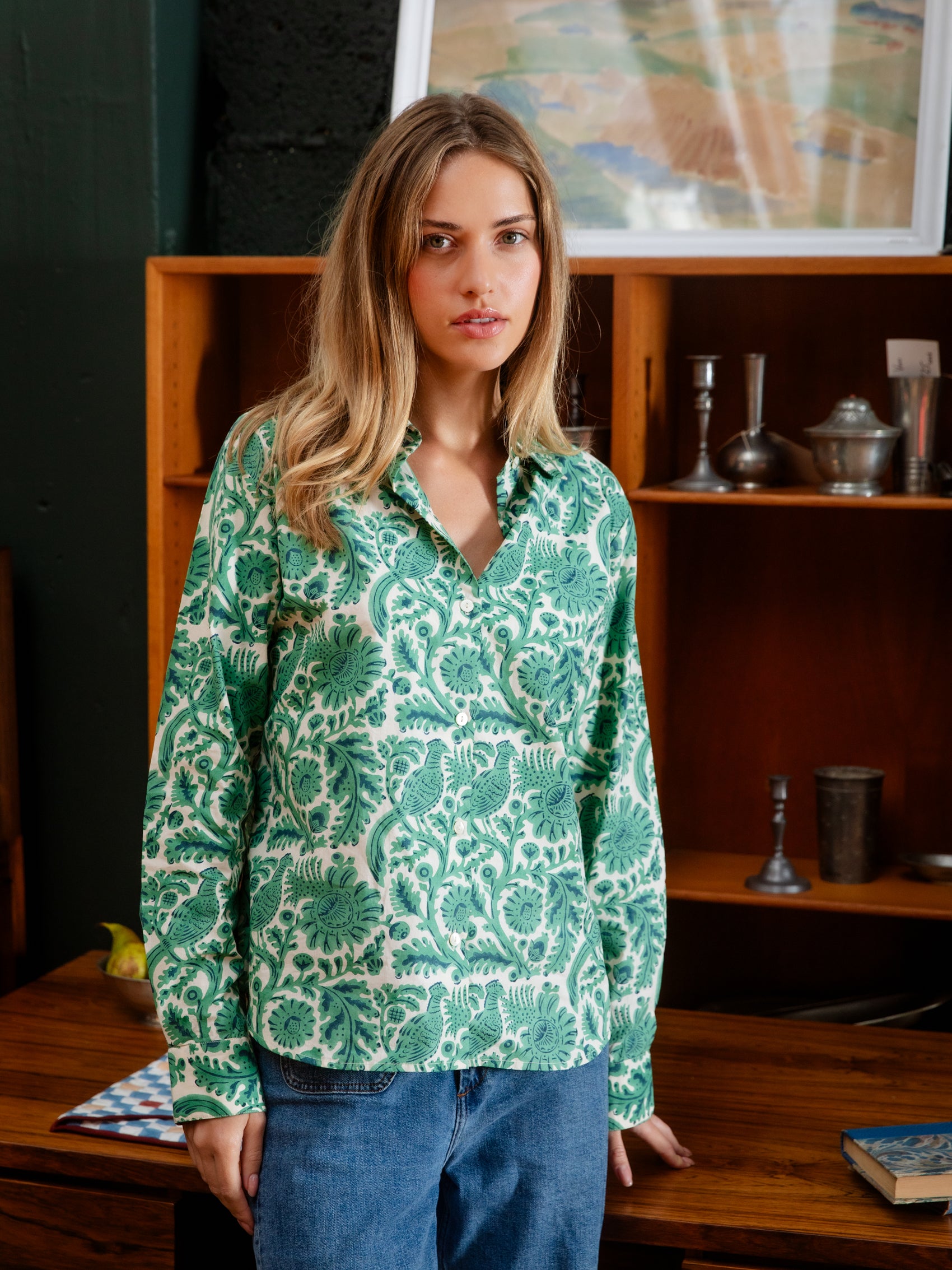 Agnes Shirt in Emerald Pheasant