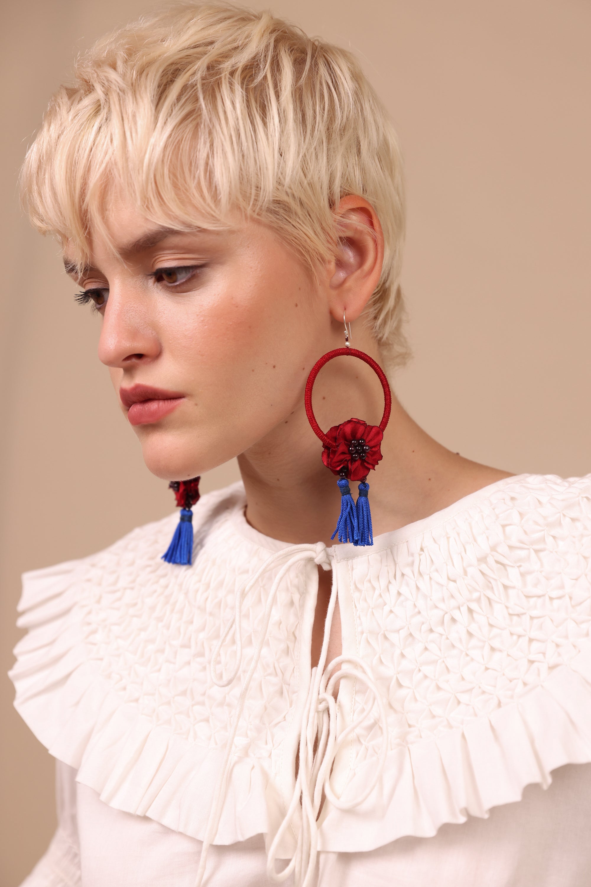 red dress blue earrings Cute Light Blue & Gold Earrings - All Earrings