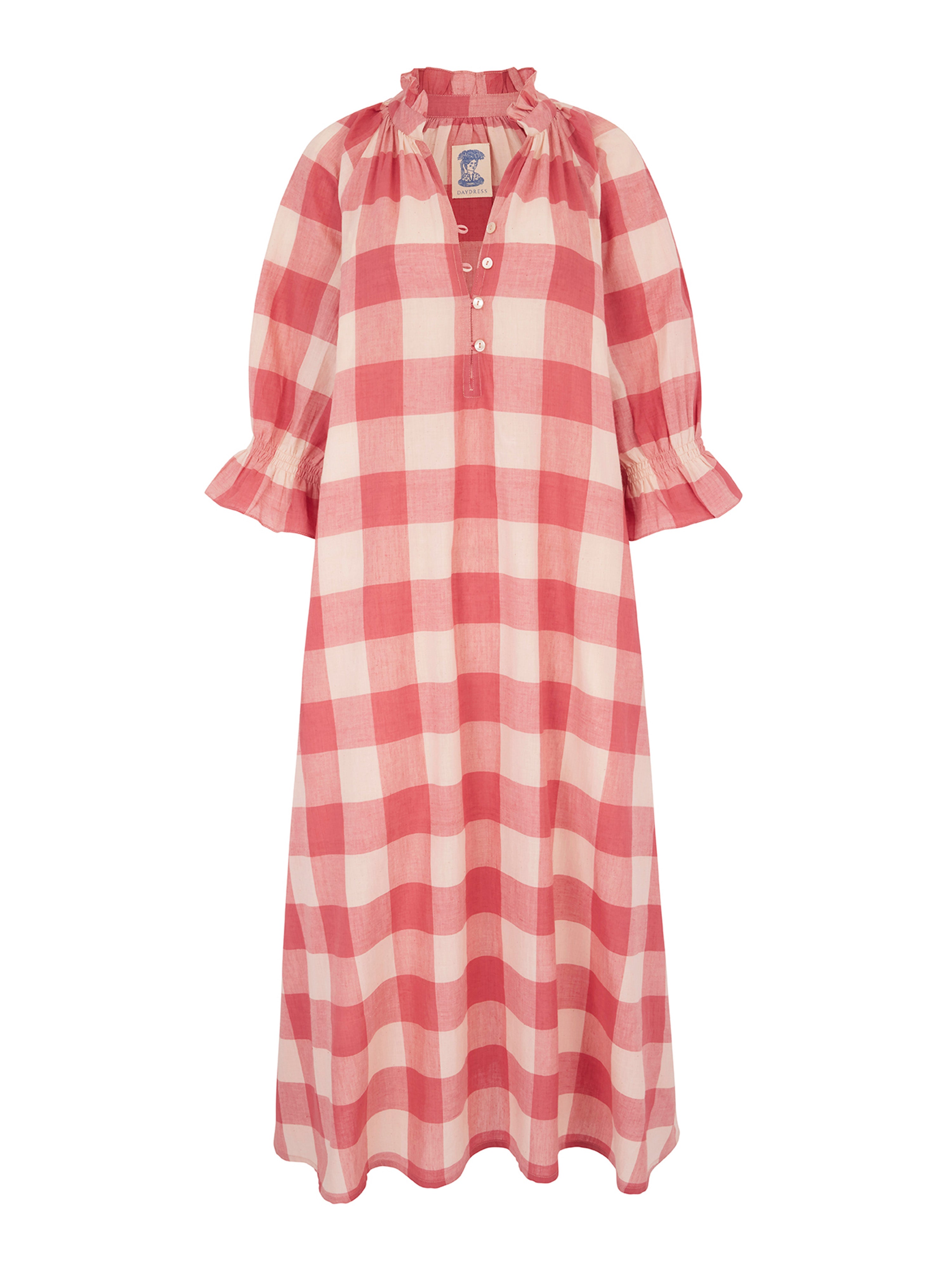Long-Sleeved Nightie in Pink Handloom Check