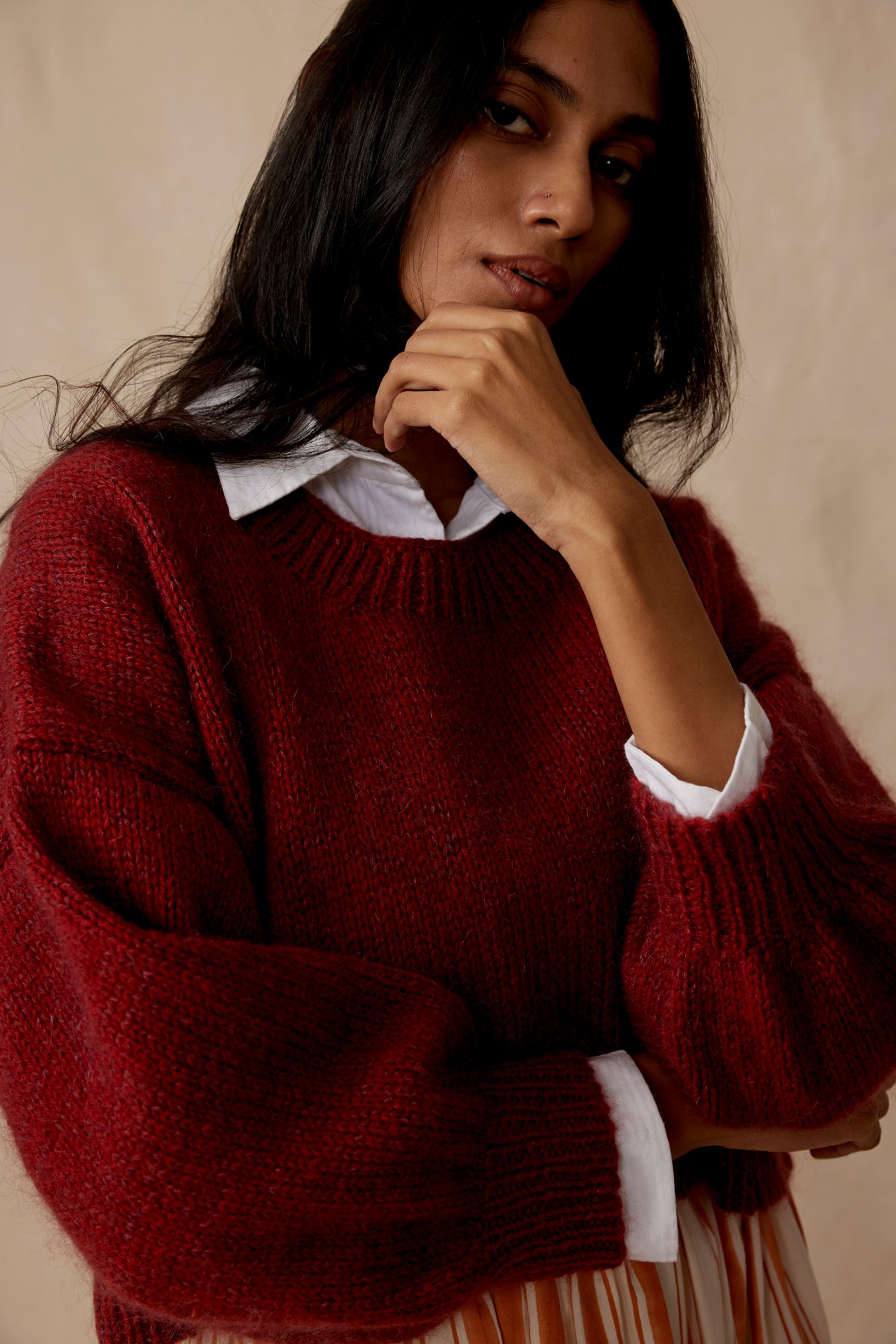 Hand-knitted boxy jumper, rust